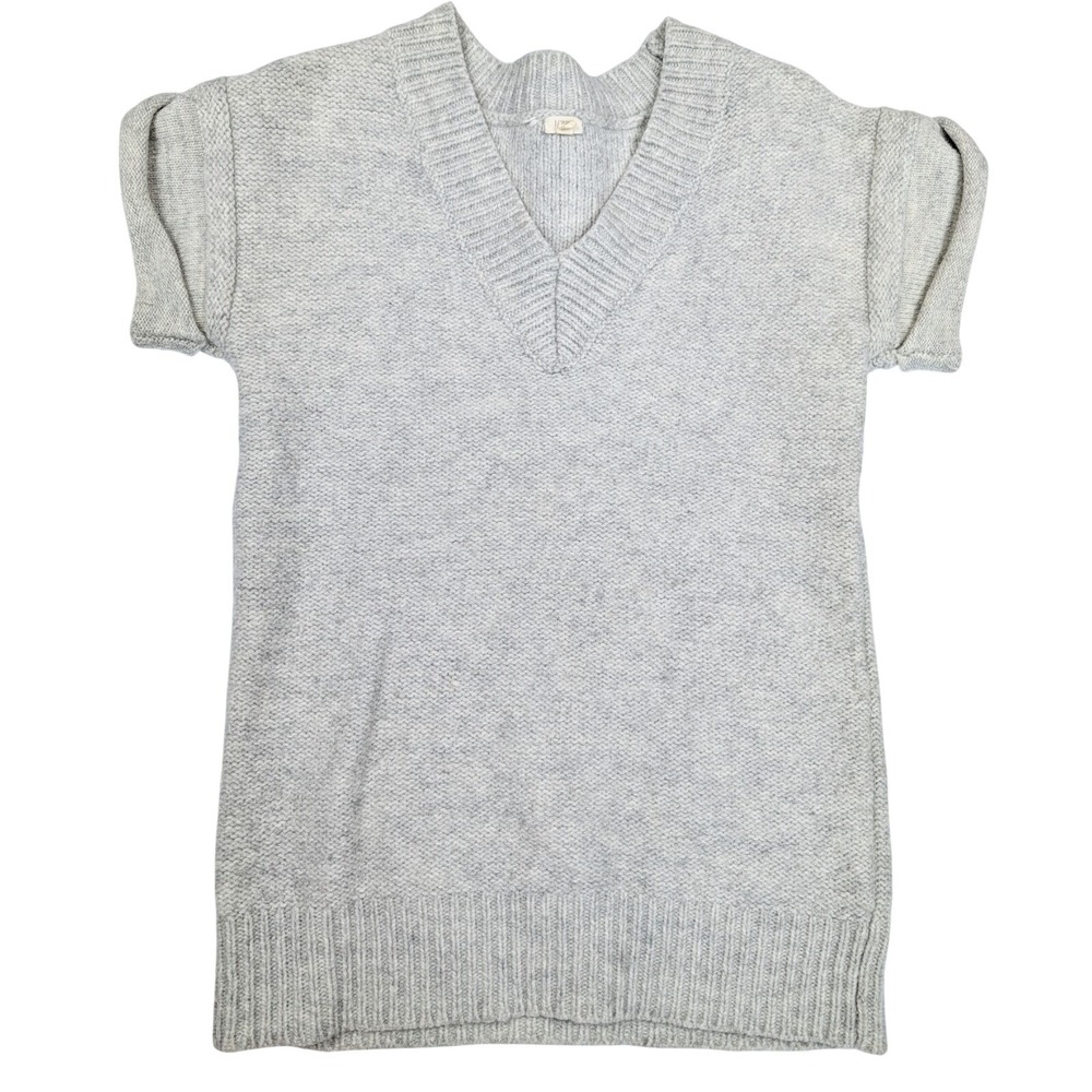 J. Crew Alpaca Wool Blend Gray V-Neck Tunic Short Sleeve Sweater Women's Size XS